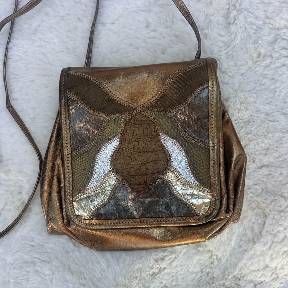 VTG Vasilis Metallic Leather Butterfly Patchwork Crossbody Bag - Whimsigoth
